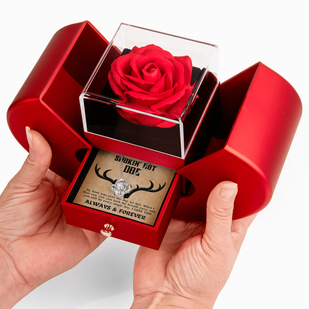 To My Smokin’ Hot Doe – Red Rose Box & Love Knot Necklace Gift for Wife or Girlfriend | Christmas, Valentine’s Day, Anniversary