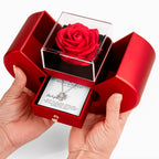 Red heart-shaped rose box with Love Knot Necklace and birthday message card for wife, elegant romantic jewelry gift set
