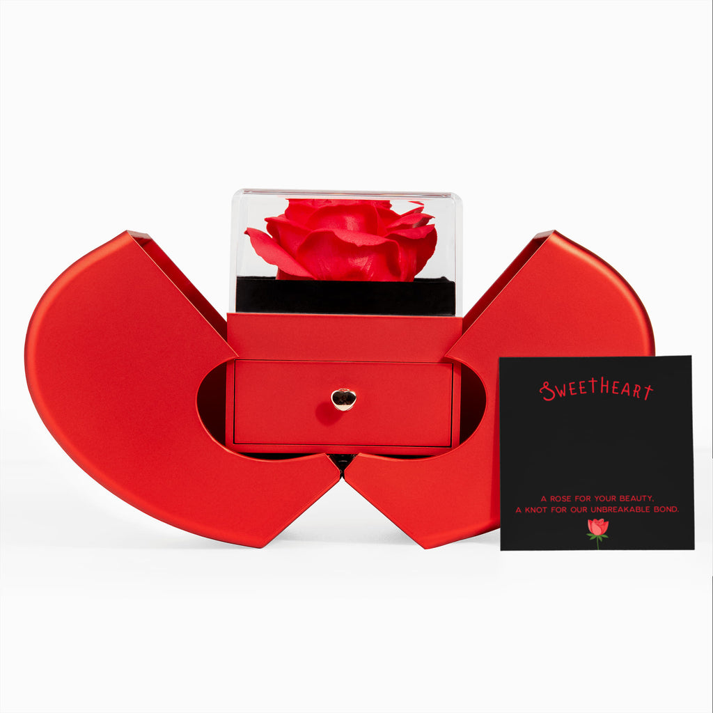 Rose Box & Love Knot Necklace Gift Set – Eternal Love Jewelry Gift for Her | Romantic Anniversary or Birthday Gift