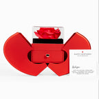 Luxury red rose box revealing Love Knot Necklace with Happy Birthday message card, romantic birthday gift for wife