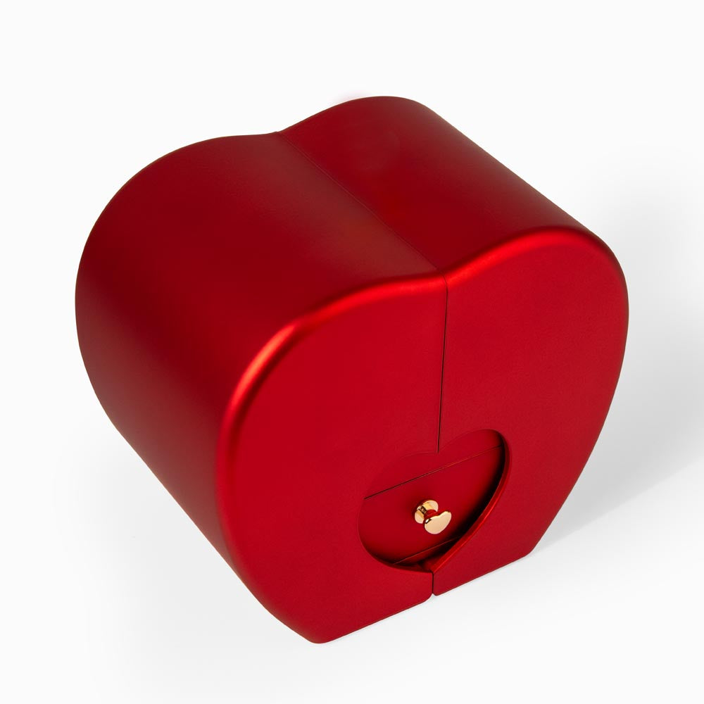 Elegant red heart-shaped gift box with preserved rose and sparkling Love Knot Necklace inside