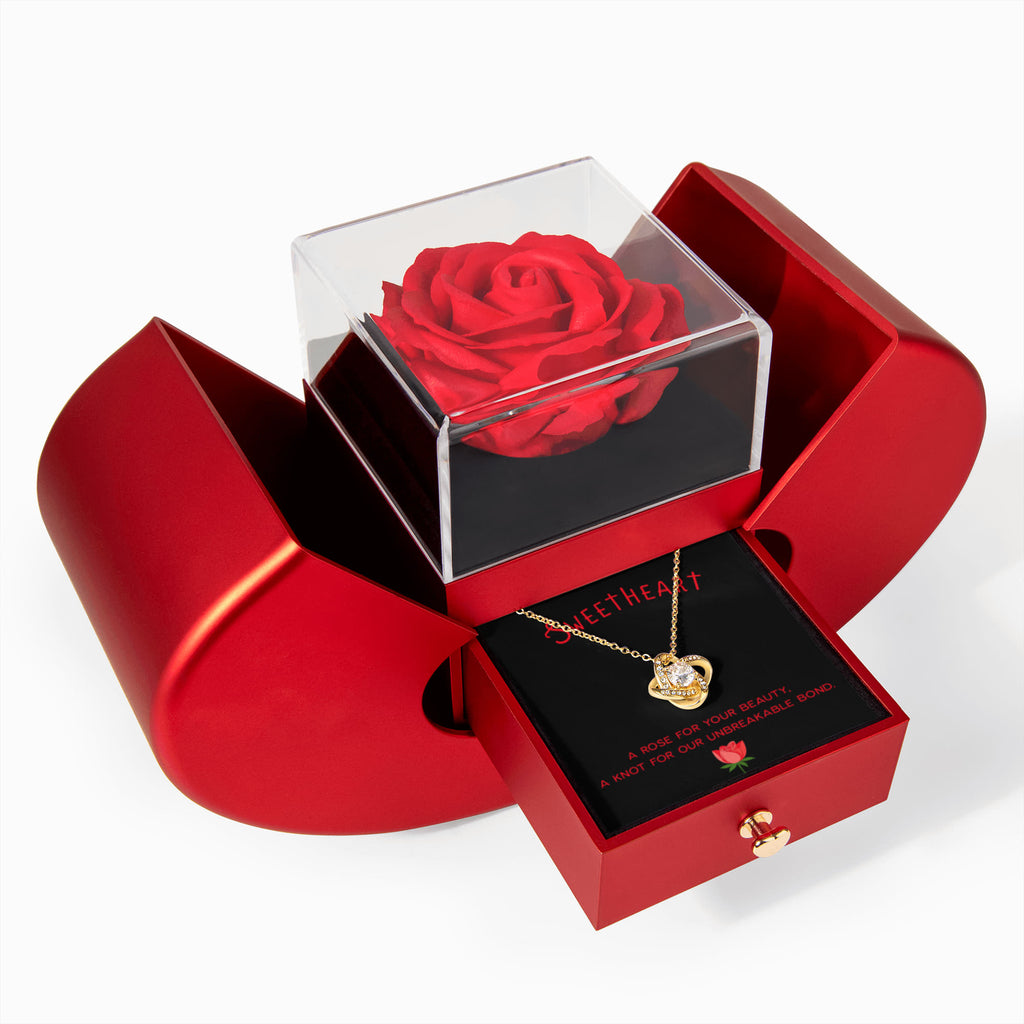 Rose Box & Love Knot Necklace Gift Set – Eternal Love Jewelry Gift for Her | Romantic Anniversary or Birthday Gift