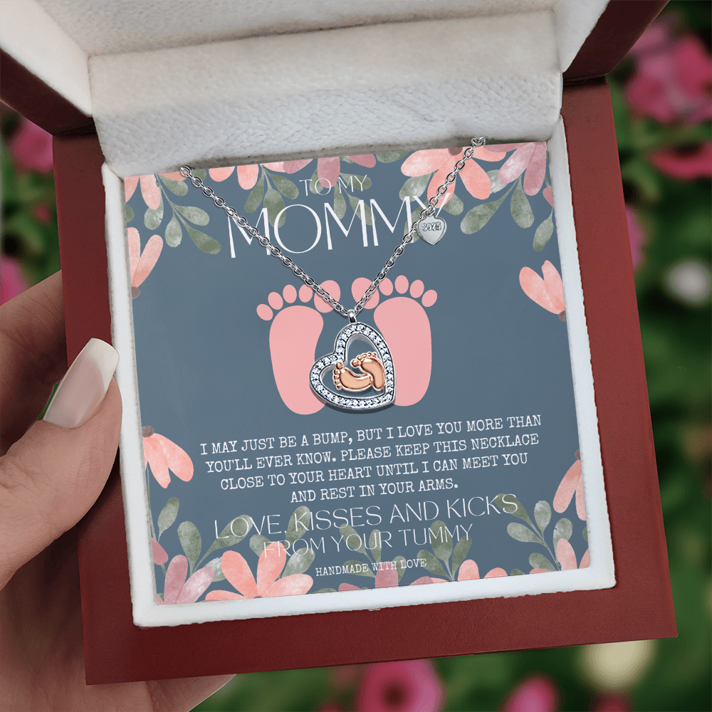 To My Mommy Baby Feet Heart Necklace | New Mom & Baby Shower Gift