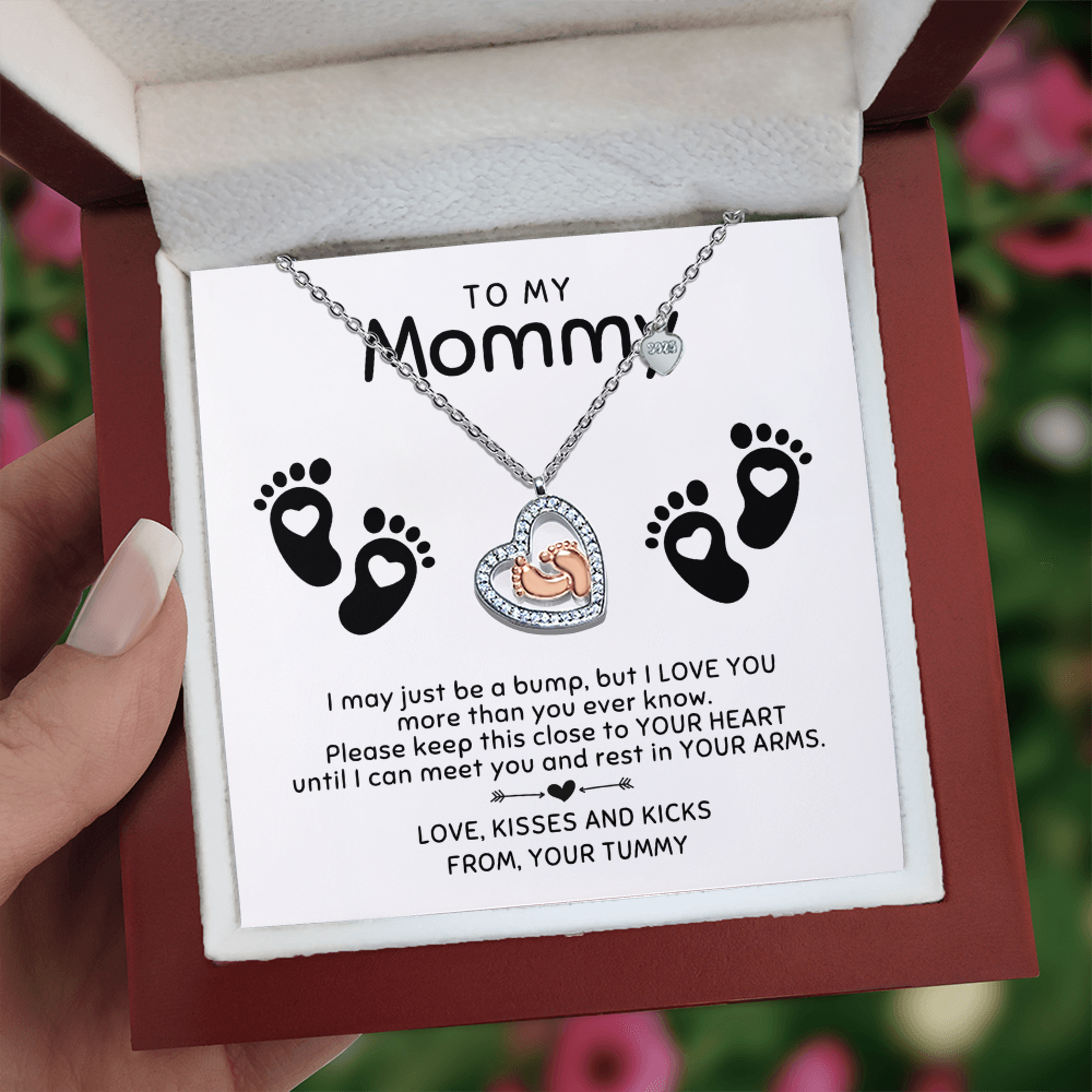 To My Mommy Baby Feet Heart Necklace | New Mom & Baby Shower Gift