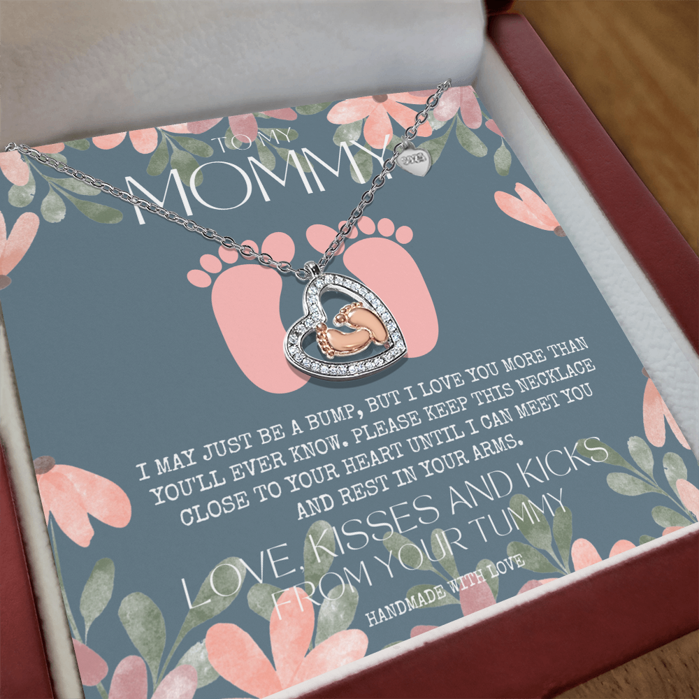 To My Mommy Baby Feet Heart Necklace | New Mom & Baby Shower Gift