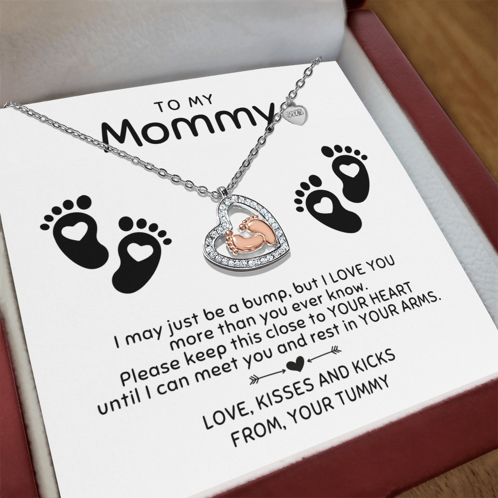 To My Mommy Baby Feet Heart Necklace | New Mom & Baby Shower Gift