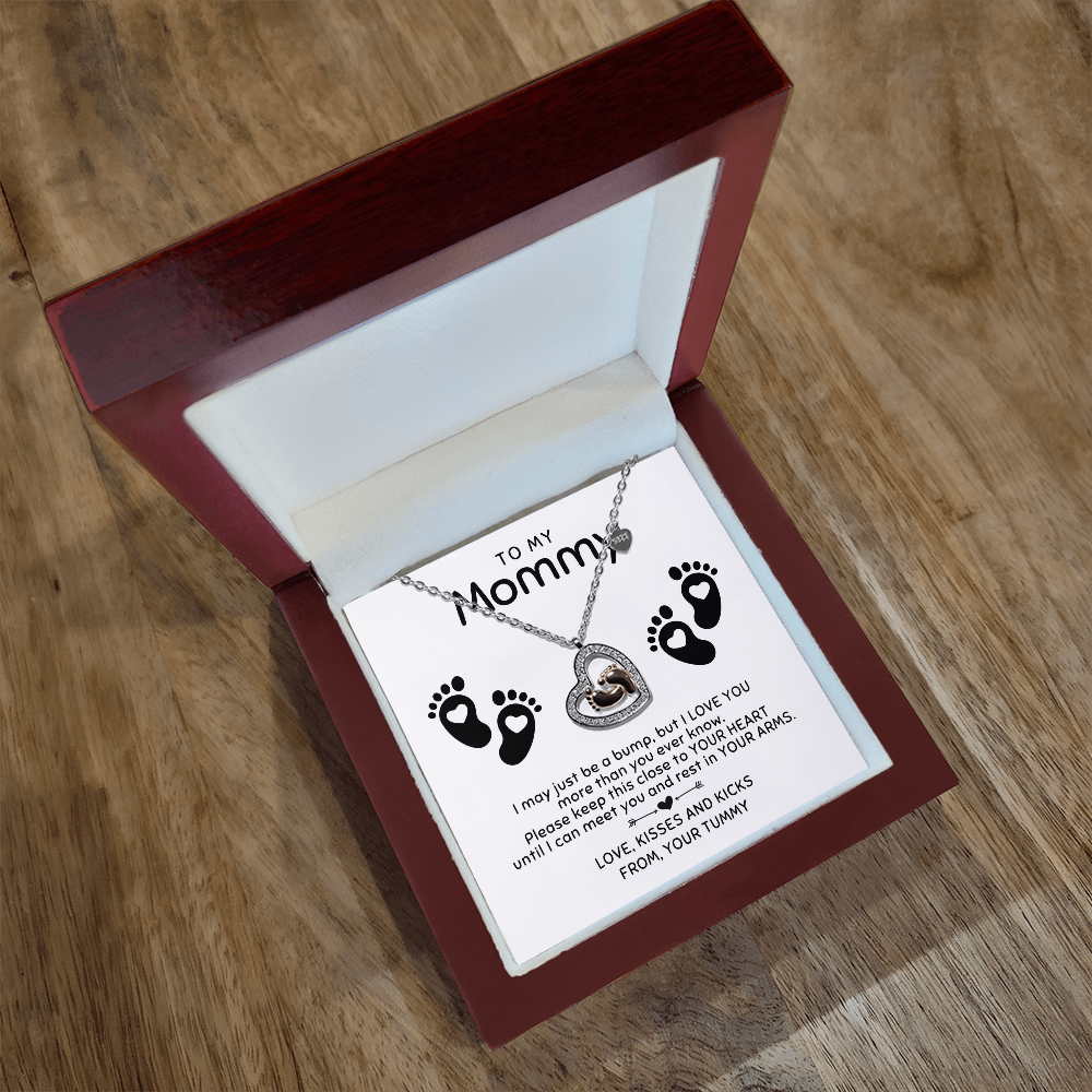To My Mommy Baby Feet Heart Necklace | New Mom & Baby Shower Gift