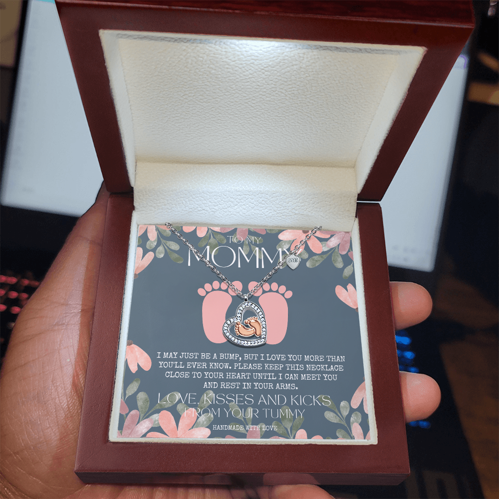 To My Mommy Baby Feet Heart Necklace | New Mom & Baby Shower Gift