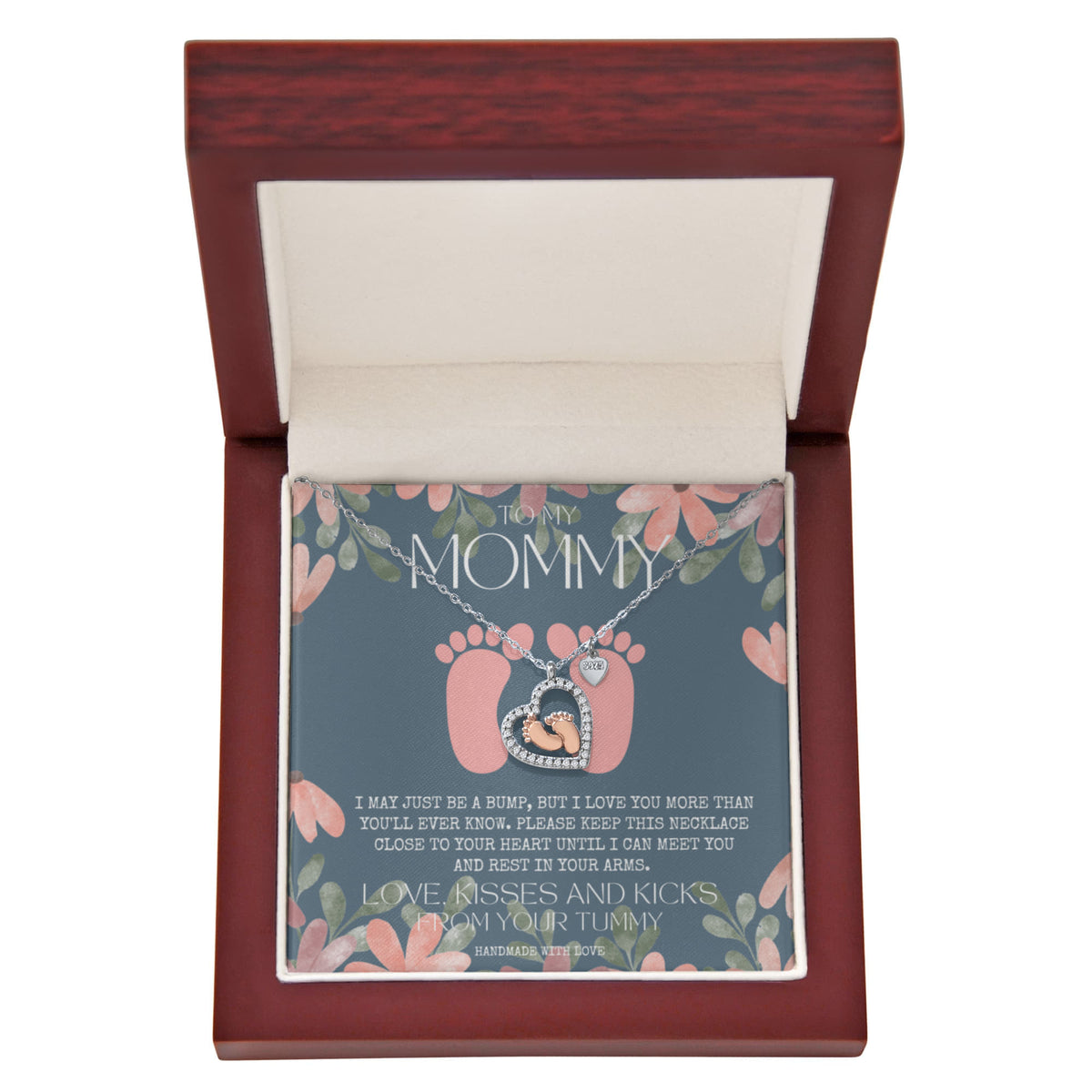 To My Mommy Baby Feet Heart Necklace | New Mom & Baby Shower Gift