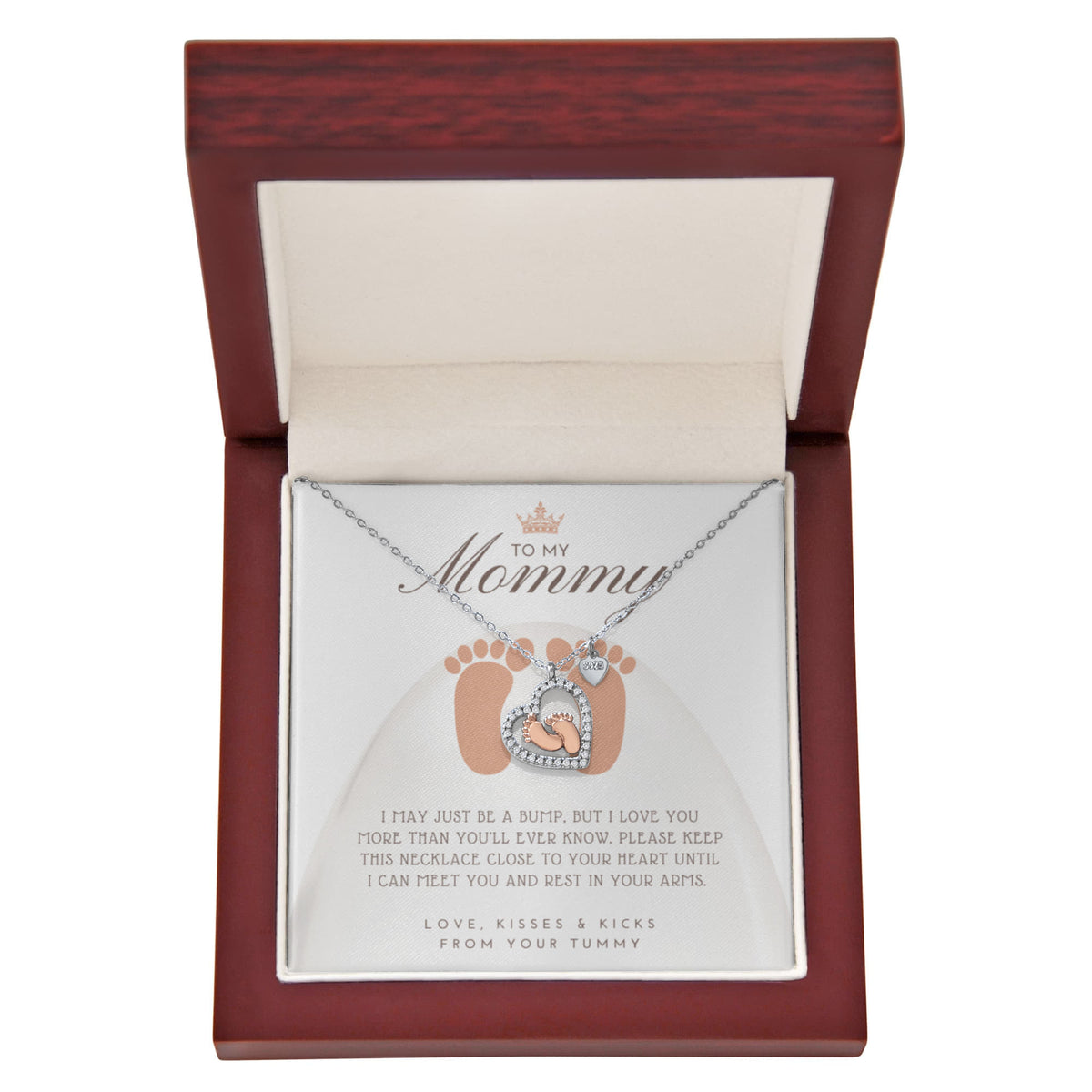 To My Mommy Necklace Gift from Baby Bump, Heart Footprint Pendant for Expectant Mom, New Mom Birthday Christmas Gift, Meaningful Mommy To Be Jewelry