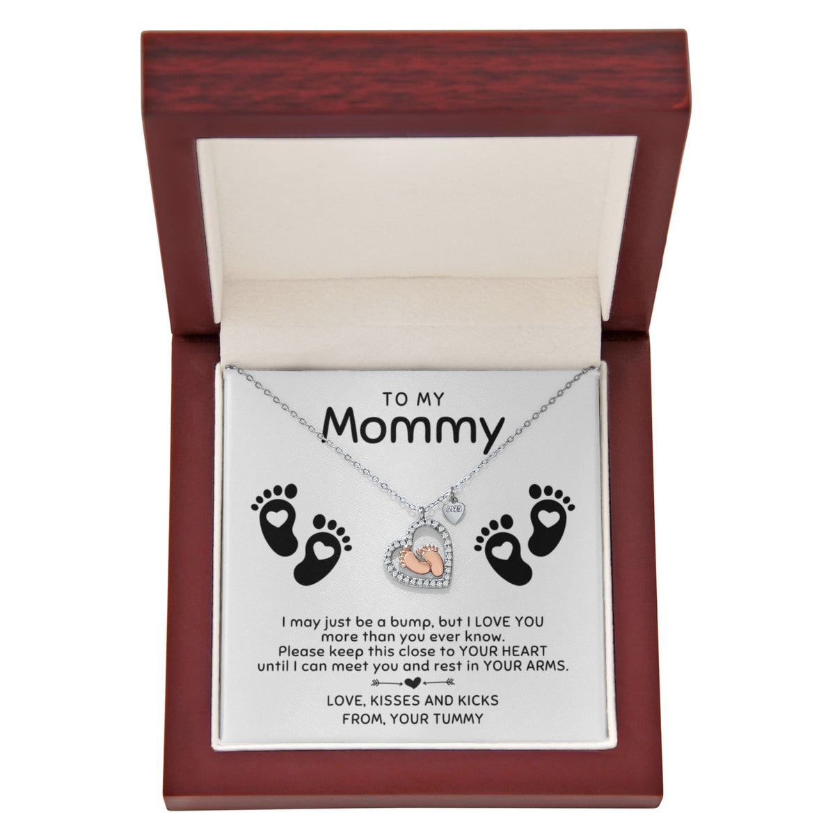 To My Mommy Baby Feet Heart Necklace | New Mom & Baby Shower Gift
