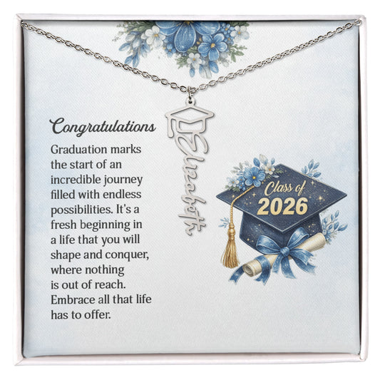 Class of 2026 Graduation Name Necklace, Personalized Senior Gift, Custom Graduation Cap Jewelry, College Grad Gift for Best Friend, Commemorative Name Necklace