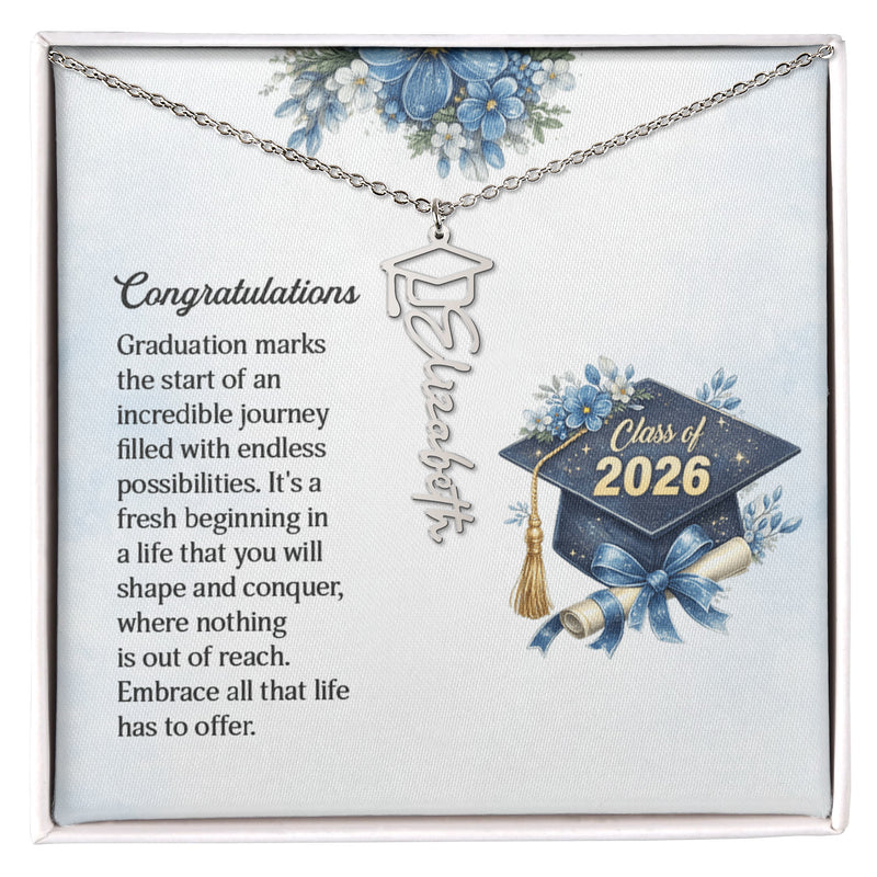 Class of 2026 Graduation Name Necklace, Personalized Senior Gift, Custom Graduation Cap Jewelry, College Grad Gift for Best Friend, Commemorative Name Necklace
