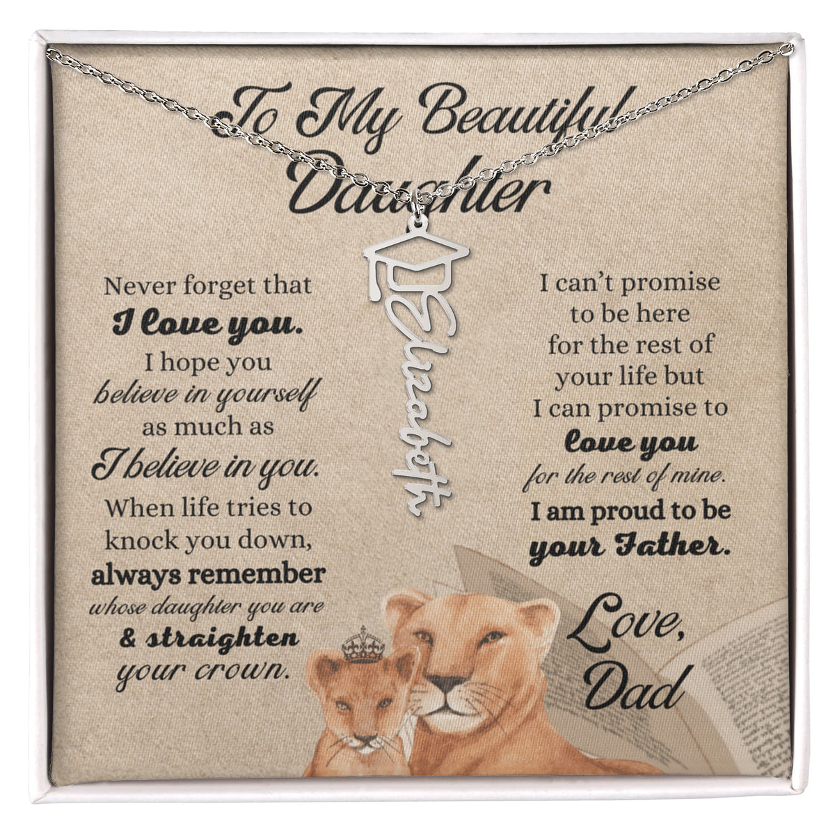"To My Daughter" Graduation Name Necklace from Dad - Straighten Your Crown Jewelry Gift