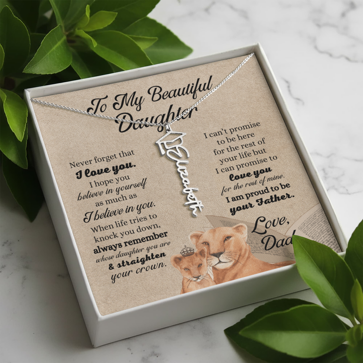 "To My Daughter" Graduation Name Necklace from Dad - Straighten Your Crown Jewelry Gift