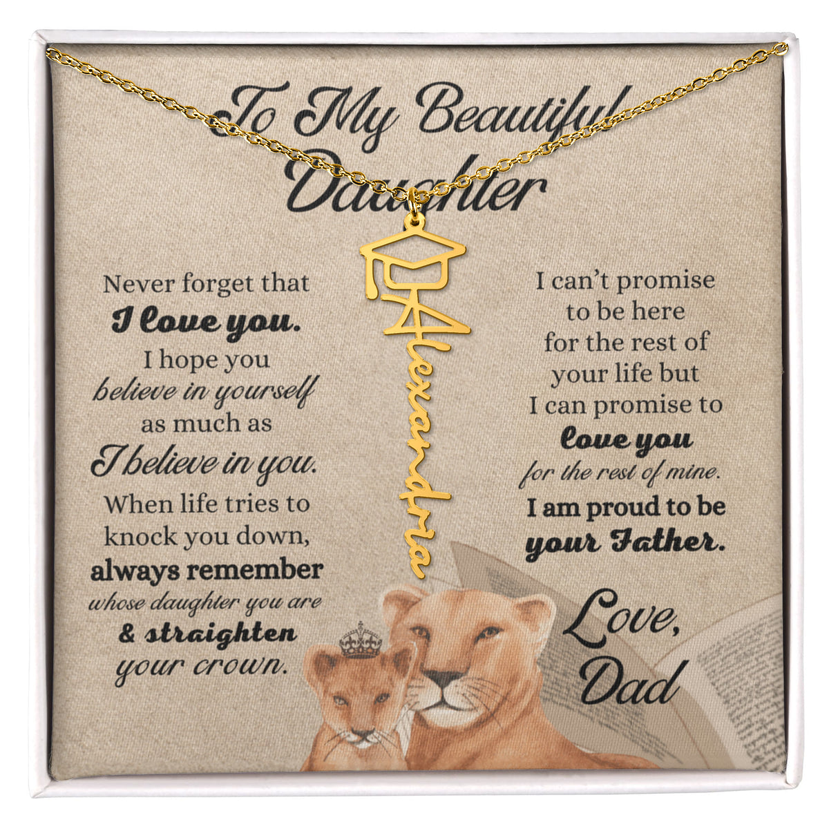 "To My Daughter" Graduation Name Necklace from Dad - Straighten Your Crown Jewelry Gift