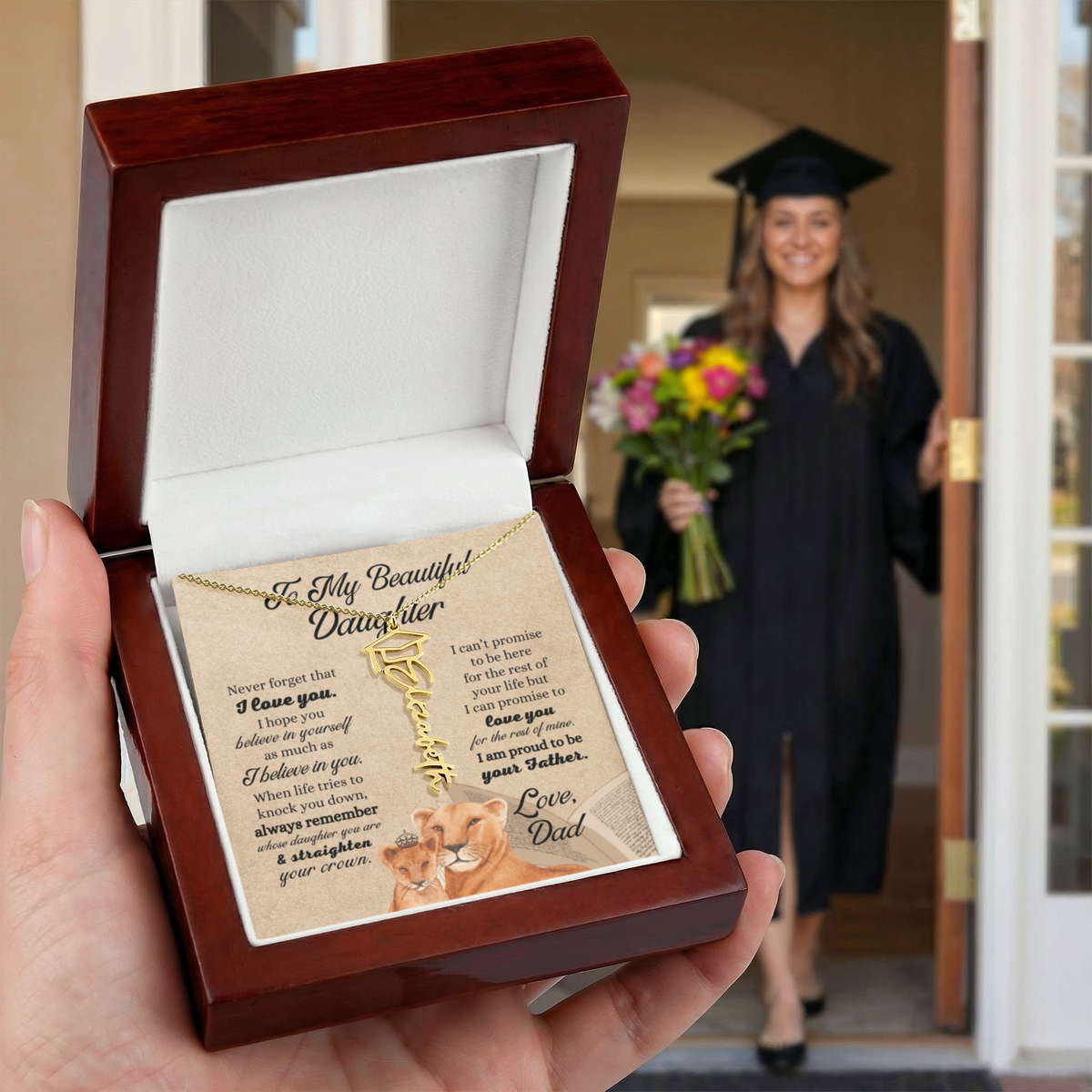 "To My Daughter" Graduation Name Necklace from Dad - Straighten Your Crown Jewelry Gift