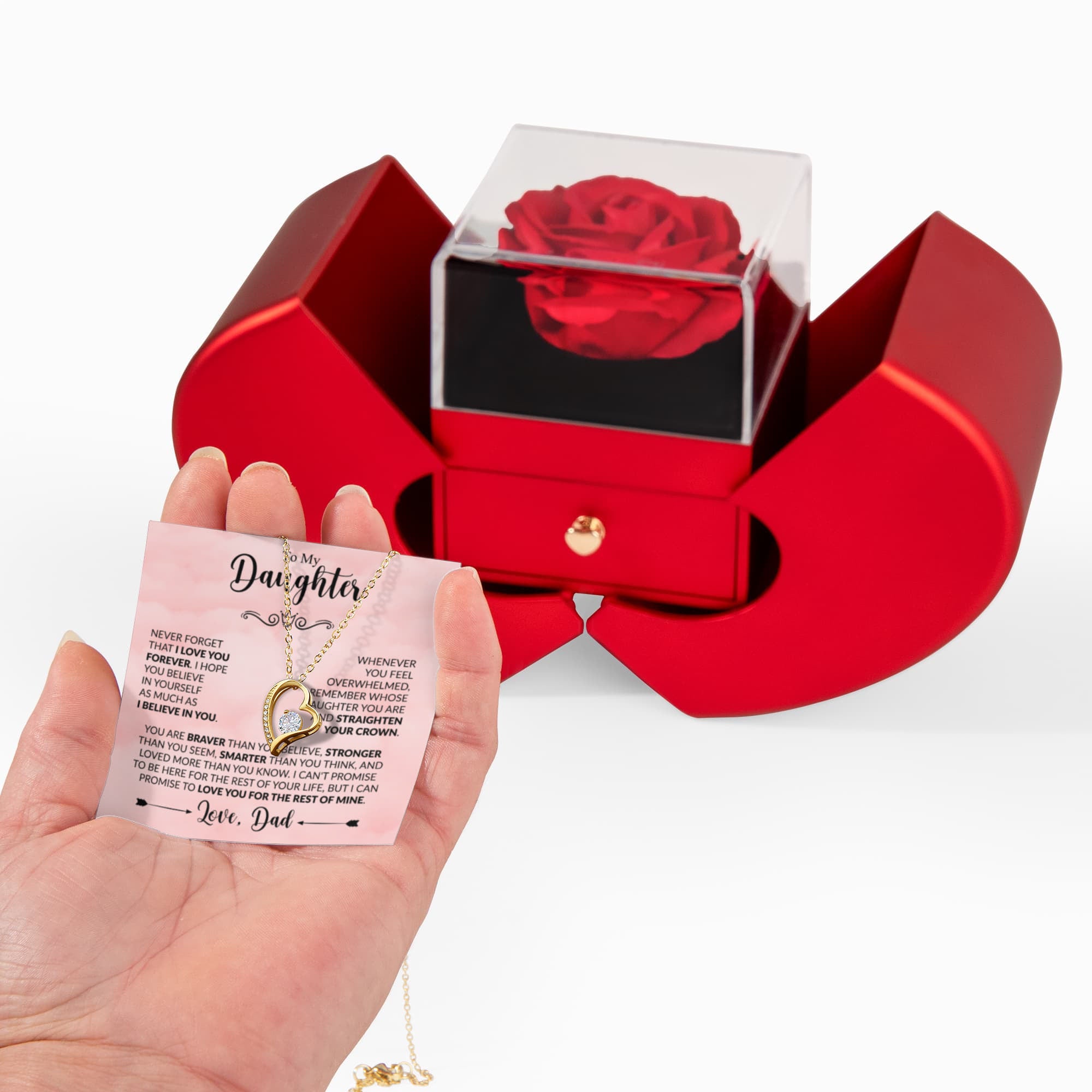 Daughter Necklace with Rose Gift Box – Meaningful Dad to Daughter Gift