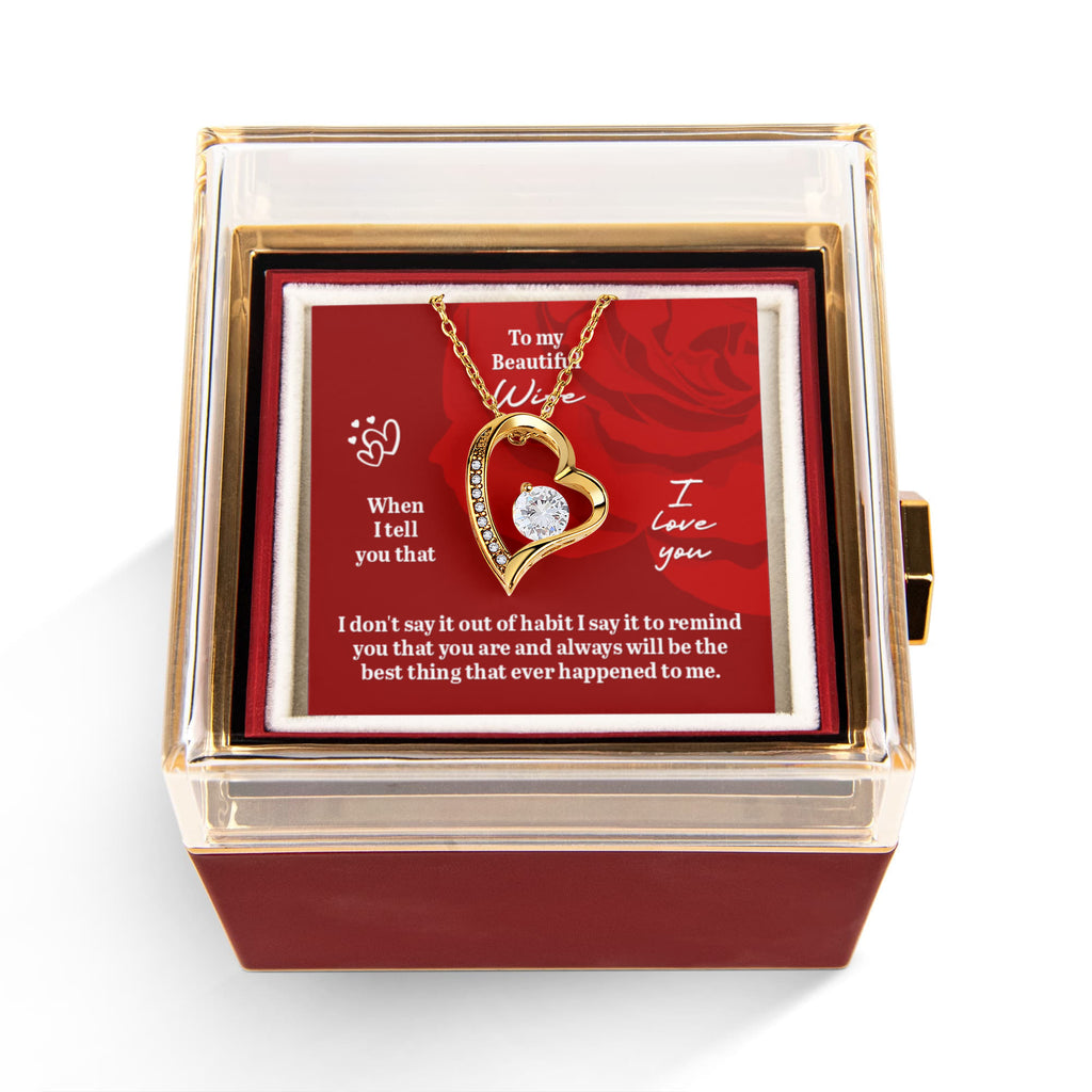 To My Beautiful Wife – Forever Love Heart Necklace with Preserved Rose Box | Romantic Gift for Anniversary, Birthday, or Christmas