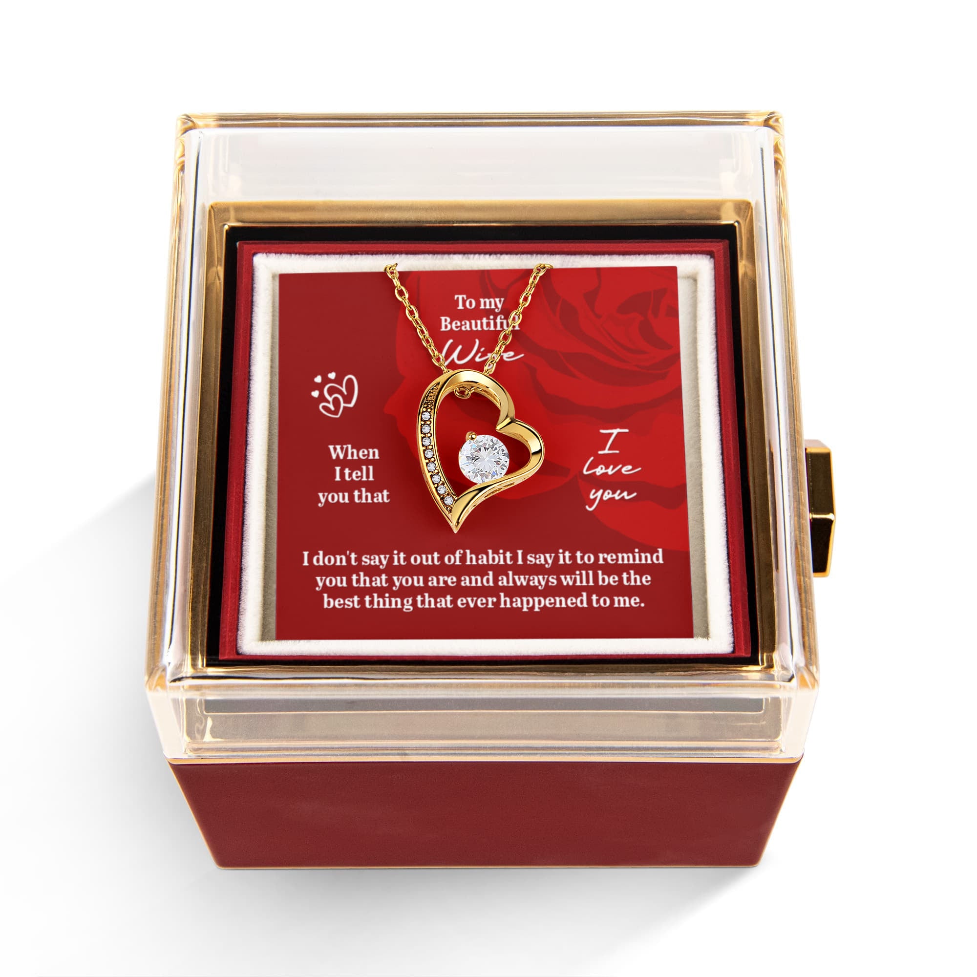 To My Beautiful Wife – Forever Love Heart Necklace with Preserved Rose Box | Romantic Gift for Anniversary, Birthday, or Christmas
