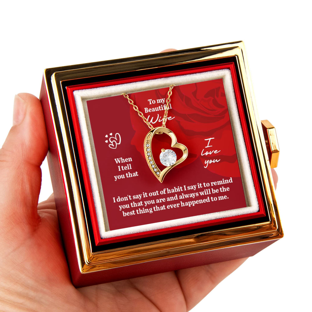 To My Beautiful Wife – Forever Love Heart Necklace with Preserved Rose Box | Romantic Gift for Anniversary, Birthday, or Christmas