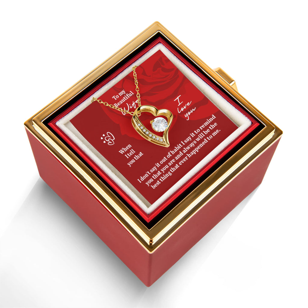 To My Beautiful Wife – Forever Love Heart Necklace with Preserved Rose Box | Romantic Gift for Anniversary, Birthday, or Christmas