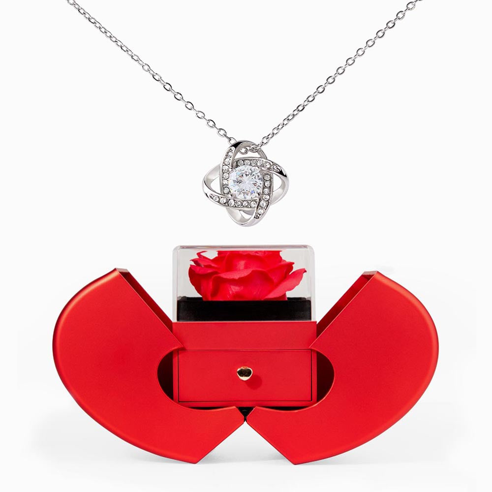 Love Knot Necklace in Red Heart Rose Gift Box - Elegant Jewelry Set for Women, Mom, Wife, Birthday, Anniversary Gift