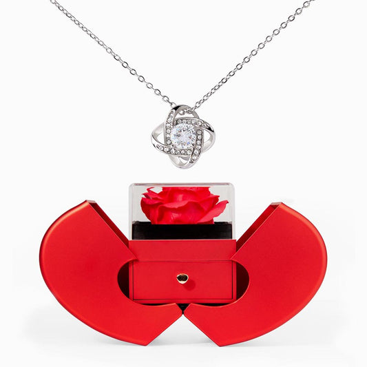 Love Knot Necklace in Red Heart Rose Gift Box - Elegant Jewelry Set for Women, Mom, Wife, Birthday, Anniversary Gift