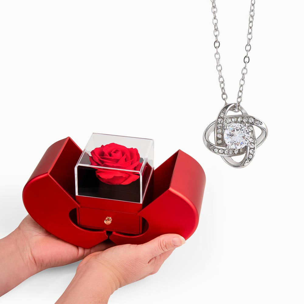 Love Knot Necklace in Red Heart Rose Gift Box - Elegant Jewelry Set for Women, Mom, Wife, Birthday, Anniversary Gift