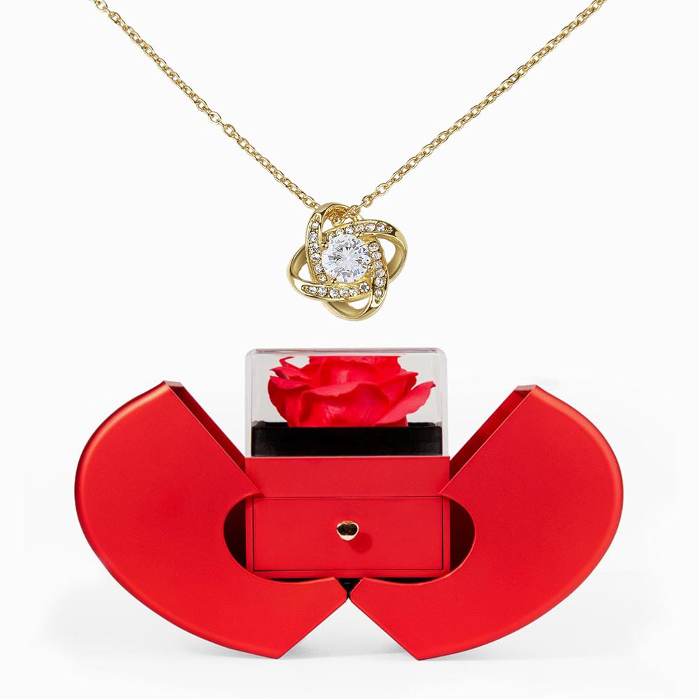 Love Knot Necklace in Red Heart Rose Gift Box - Elegant Jewelry Set for Women, Mom, Wife, Birthday, Anniversary Gift