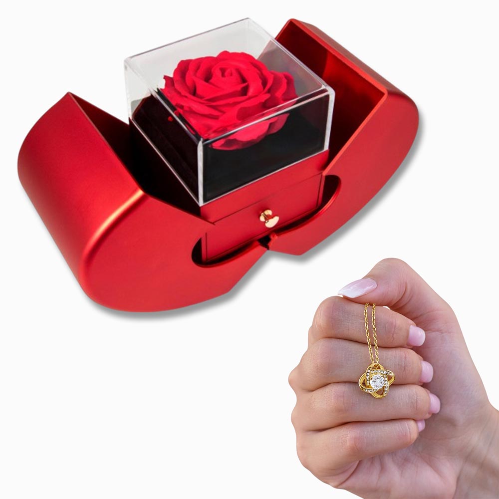 Romantic Gift Set with Everlasting Rose and Love Knot Pendant