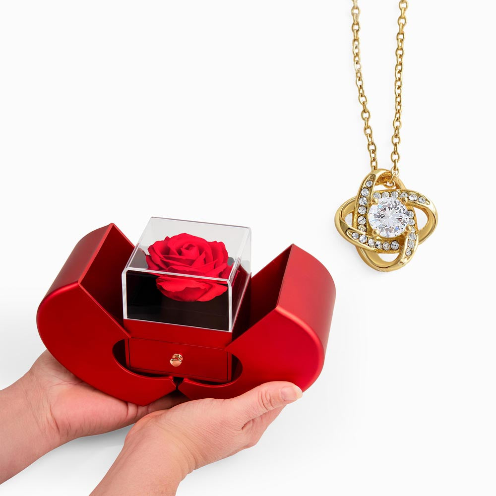 Love Knot Necklace in Red Heart Rose Gift Box - Elegant Jewelry Set for Women, Mom, Wife, Birthday, Anniversary Gift