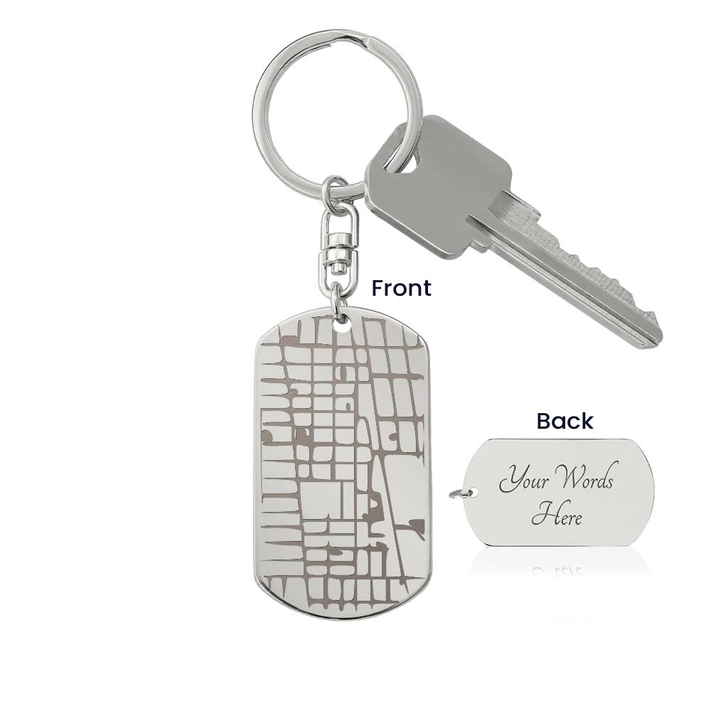 Unique Anniversary Map Keychain | Engraved Dog Tag for Special Locations