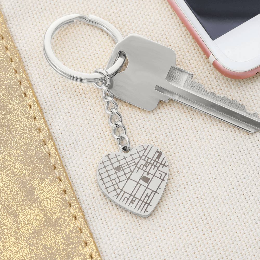 Custom Heart Map Keychain for Him & Her | Engraved Coordinates Dog Tag