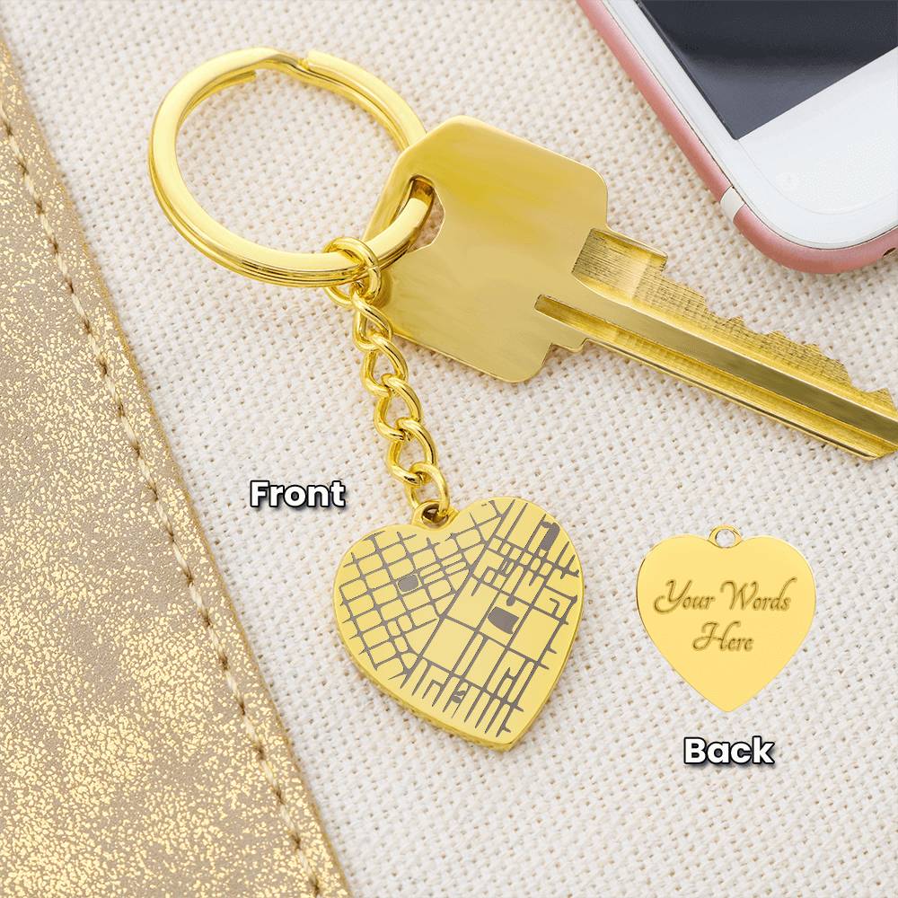 Custom Heart Map Keychain for Him & Her | Engraved Coordinates Dog Tag