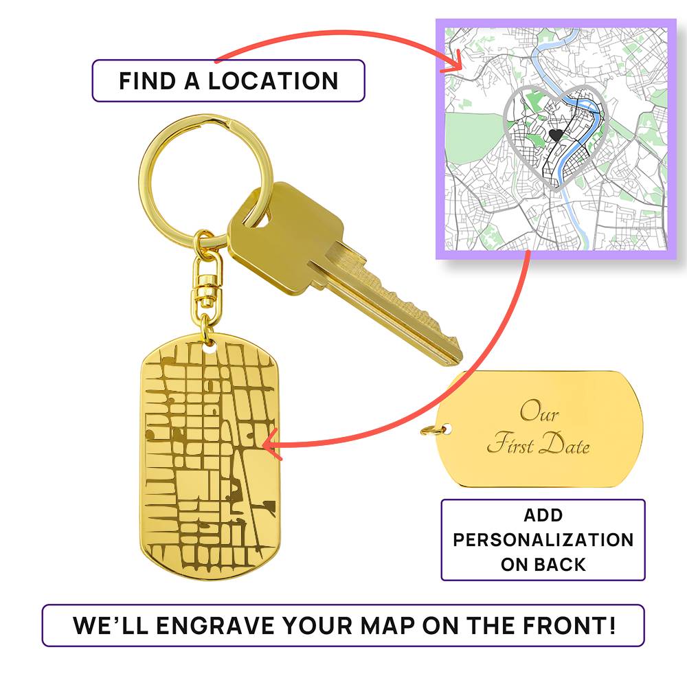 Where We First Met Map Keychain - Personalized Heart Map Dog Tag
