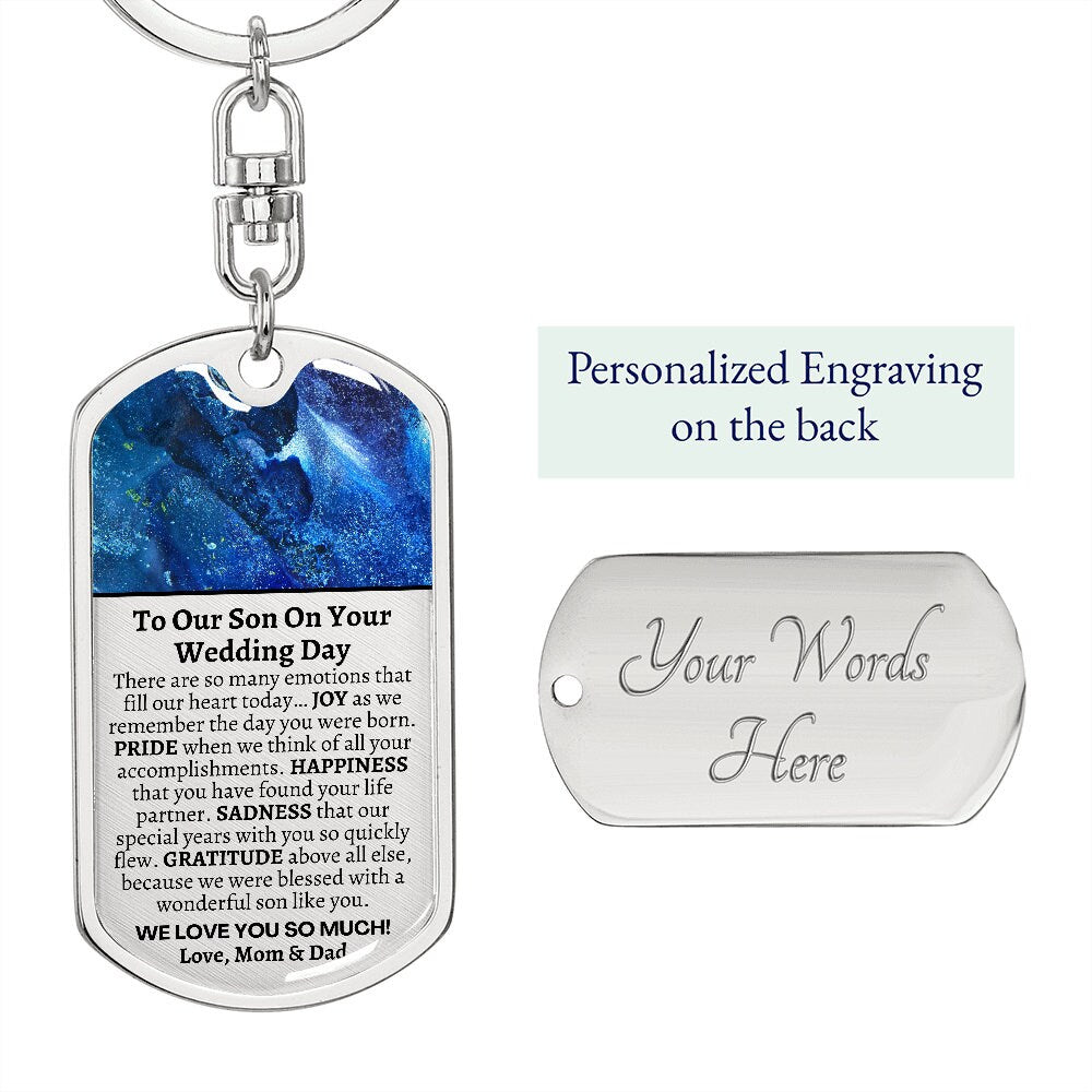 Groom Gift from Parents, To Our Son on his Wedding Day, Son Wedding Gift, Personalized Dog Tag, Wedding Day Gift for Son, Gift from Mom Dad