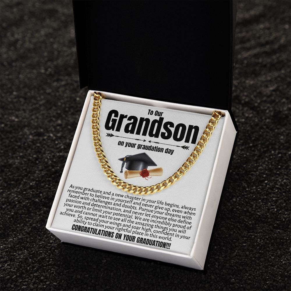 Grandson Graduation Gifts from Grandma, Grandpa, Grandson Graduation Gifts Ideas, Meaningful Grandson Gifts, Cuban Chain Necklace
