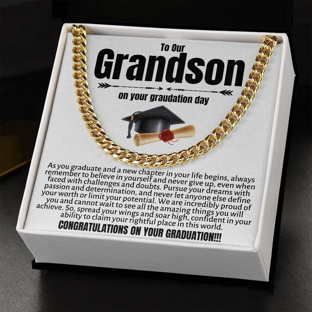 Grandson Graduation Gifts from Grandma, Grandpa, Grandson Graduation Gifts Ideas, Meaningful Grandson Gifts, Cuban Chain Necklace