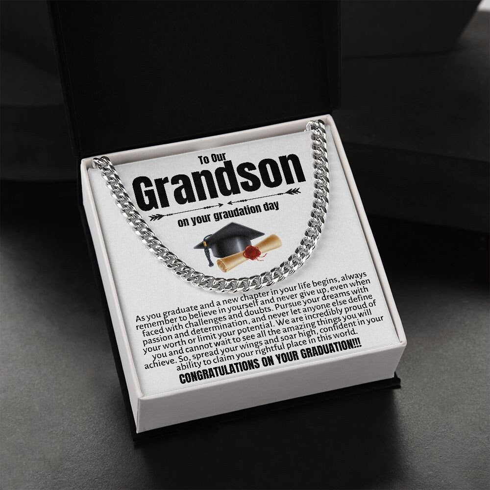 Grandson Graduation Gifts from Grandma, Grandpa, Grandson Graduation Gifts Ideas, Meaningful Grandson Gifts, Cuban Chain Necklace