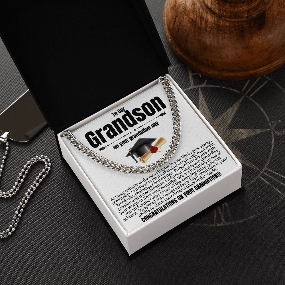 Grandson Graduation Gifts from Grandma, Grandpa, Grandson Graduation Gifts Ideas, Meaningful Grandson Gifts, Cuban Chain Necklace