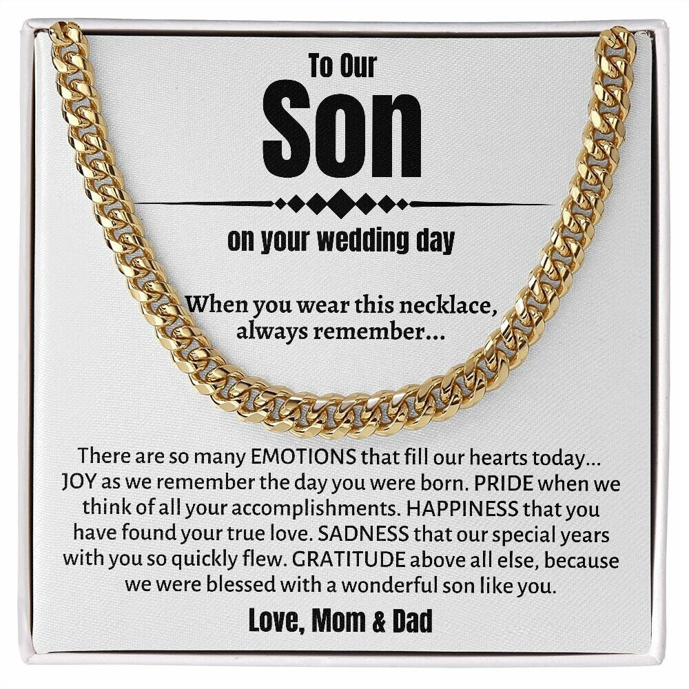 Son's Wedding: Cuban Link Necklace, Parental Groom Gifts, Special Gift for My Son's Big Day, Meaningful Wedding Day Gift for Our Son