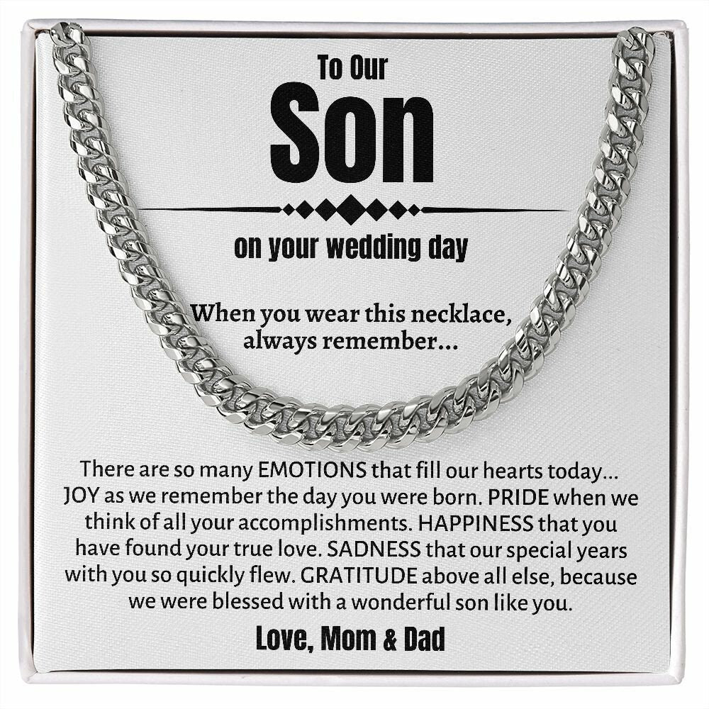 Son's Wedding: Cuban Link Necklace, Parental Groom Gifts, Special Gift for My Son's Big Day, Meaningful Wedding Day Gift for Our Son