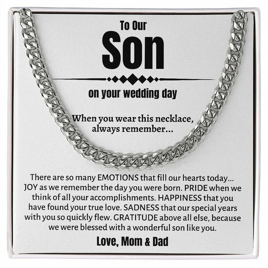 Son's Wedding: Cuban Link Necklace, Parental Groom Gifts, Special Gift for My Son's Big Day, Meaningful Wedding Day Gift for Our Son