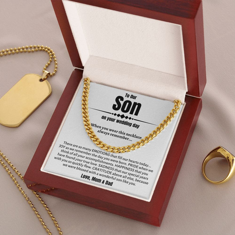 Son's Wedding: Cuban Link Necklace, Parental Groom Gifts, Special Gift for My Son's Big Day, Meaningful Wedding Day Gift for Our Son