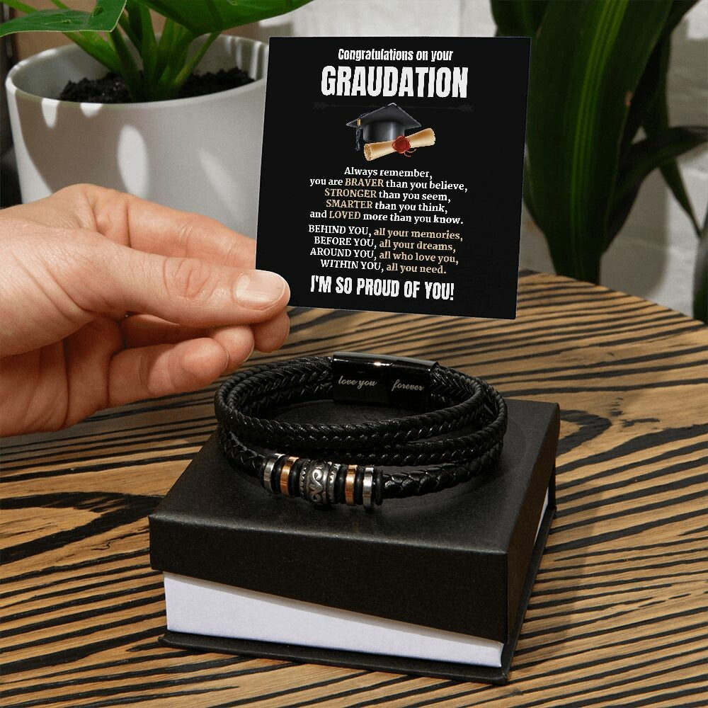 Graduate Bracelet - Gift for Boys - Personalized Engraved Jewelry - Adjustable Wristband - Graduation Present - Handmade Accessories
