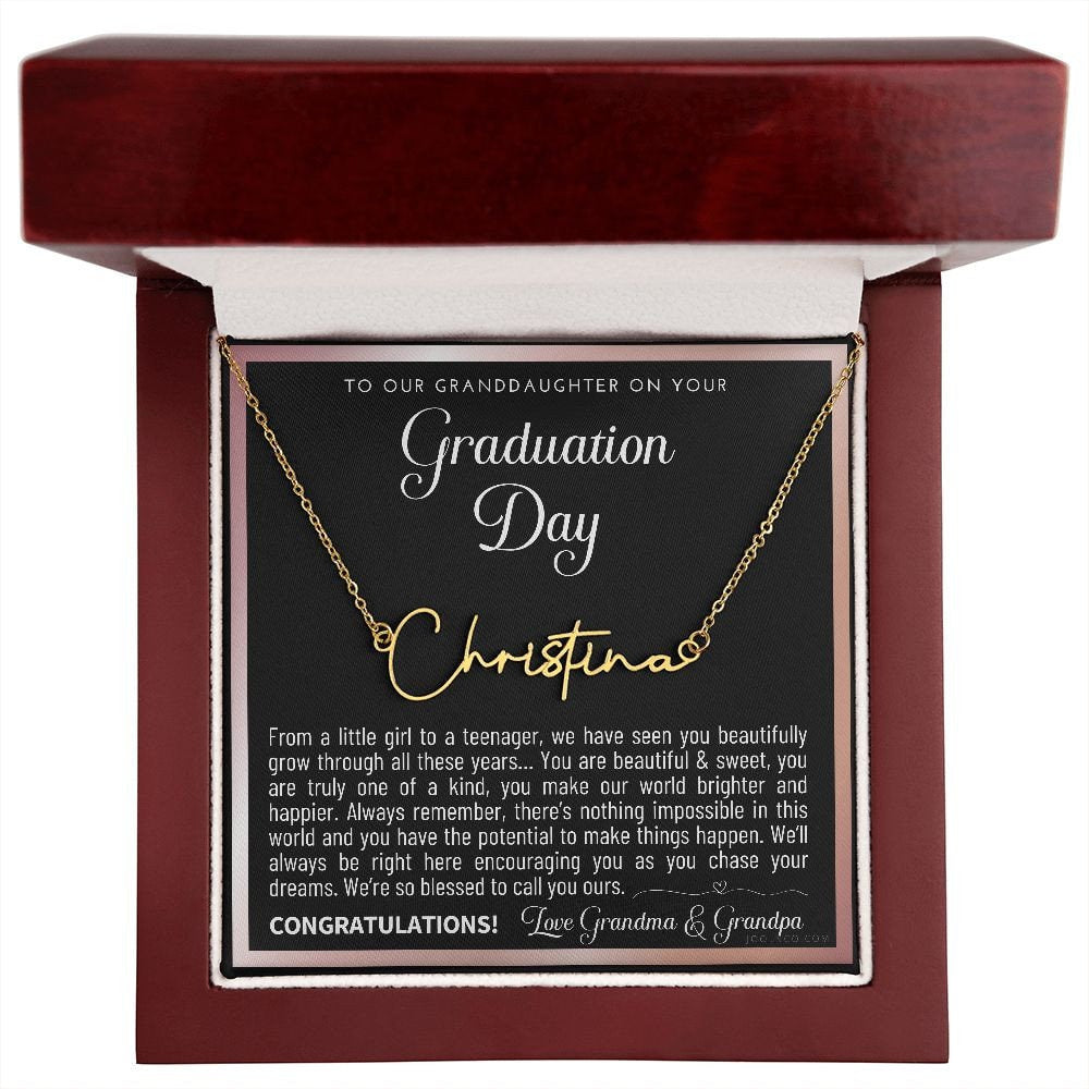 Granddaughter Graduation Gift from Grandma & Grandpa, Gift for Granddaughter Graduation, Granddaughter Graduation Necklace, Name Necklace
