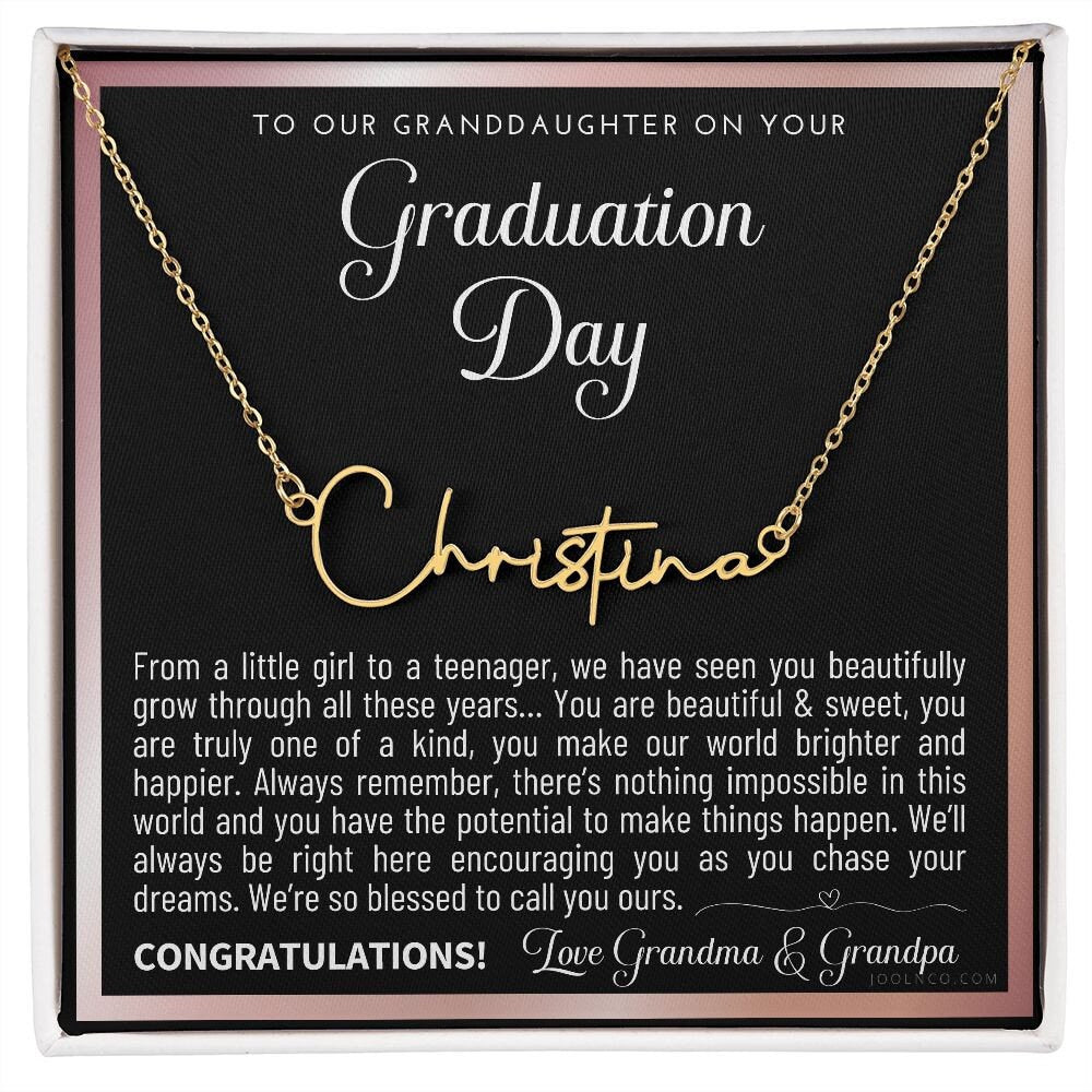Granddaughter Graduation Gift from Grandma & Grandpa, Gift for Granddaughter Graduation, Granddaughter Graduation Necklace, Name Necklace