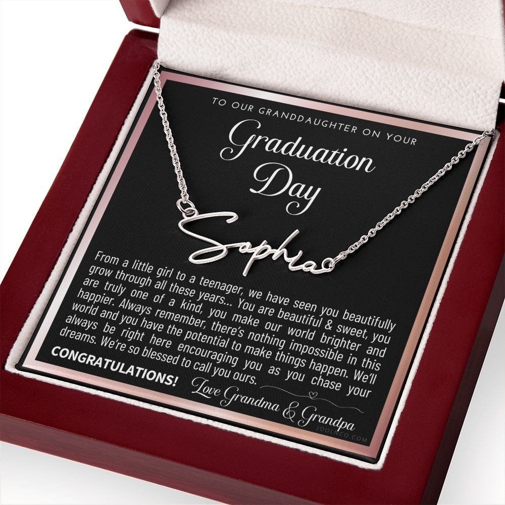 Granddaughter Graduation Gift from Grandma & Grandpa, Gift for Granddaughter Graduation, Granddaughter Graduation Necklace, Name Necklace