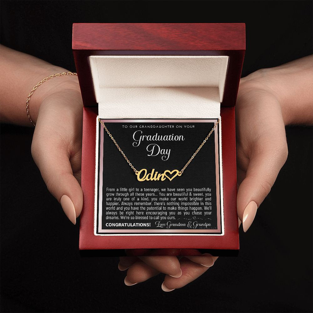 Granddaughter Graduation Gift from Grandma & Grandpa, Gift for Granddaughter Graduation, Granddaughter Graduation Necklace, Name Necklace